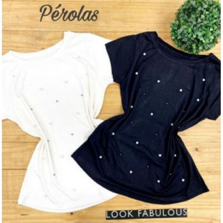 Kit 10 T-shirt Blusa Feminino Com Perolas bem elastano verao moda Fabrica Atacado Revendo