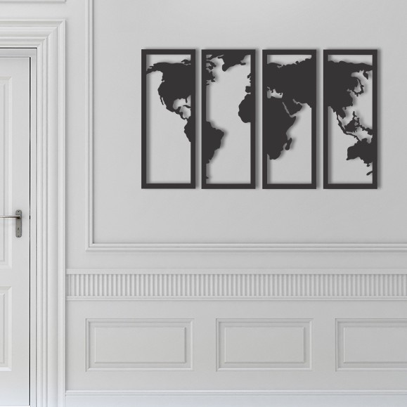 Kit 4 Quadros Mundi 55cmx85cm Mapa Mdf Vazado Preto em Oferta na Shopee