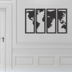 Kit 4 Quadros Mundi 55cmx85cm Mapa Mdf Vazado Preto