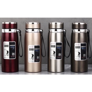 Garrafa 800ml ou 1000ml Inox Térmica Com Infusor Prata Dourada De Água Café Parede Dupla Com Alça