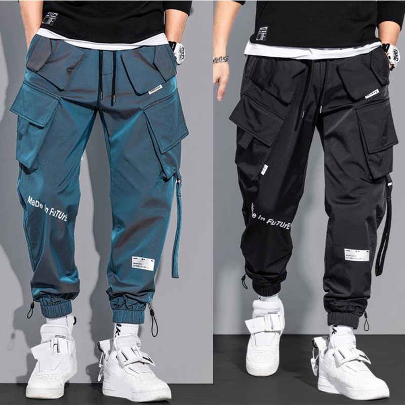 Calças de carga masculina moda hip hop multi-bolso calças na moda  streetwear sólido sweatpants casuais para hombre - Corre Que Ta Baratinho