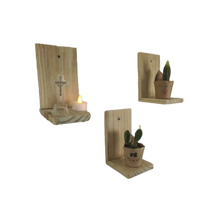 Prateleira Madeira Pinus mine decoração para vaso Planta biscuit reta kit com 3 unidades
