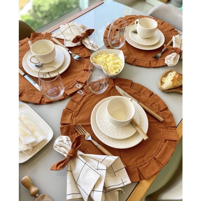 KIT JOGO AMERICANO MESA POSTA REDONDO TERRACOTA  ( 2 lugares a mesa )
