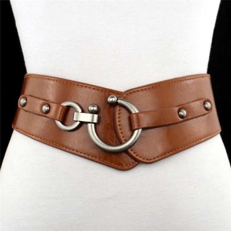 wide brown leather waist belt