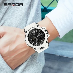 6030SANDA Homens Relógios Militares Branco Estilo Esporte Relógio LED Digital 50M À Prova D'água Masculino Relogio