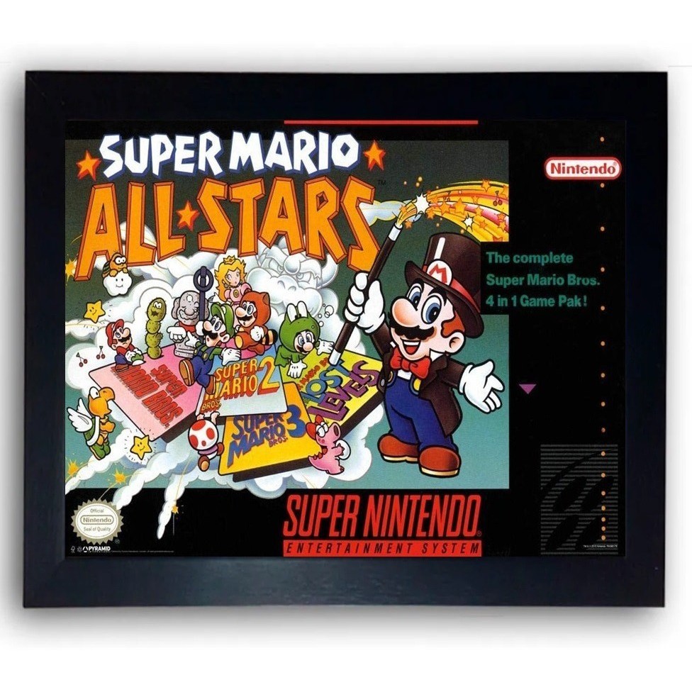 Quadro Decorativo Super Mario World Snes Moldurado Cod13