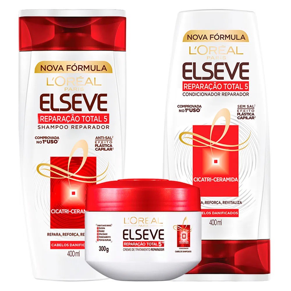Kit Shampoo 400ml+ Condicionador 400ml+ Máscara Tratamento 300g Elseve Reparação Total 5 em Oferta na Shopee