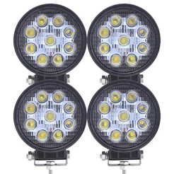 Kit com 4 Farol Farois de Milha LED Branco 9 Leds Redondo Universal 12/24V 27W 6000K Bivolt