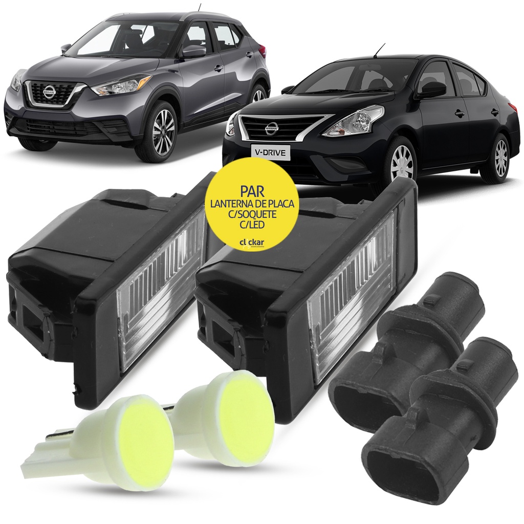 Par Lanterna Luz Placa + Soquete e LED Nissan Kicks 2016 a 2024 Versa 2012 2013 2014 2015 2016 2017 2018 2019