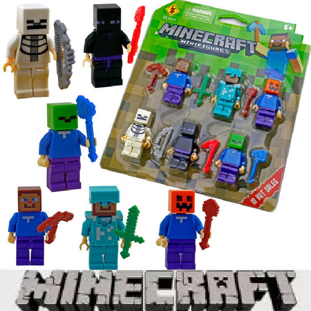 Pacote De 6 Peças Bloco De Construção Minecraft Bonecas Adequadas Para De Personagens Lego World Mini Minha Série Brinquedos Infantis Presente
