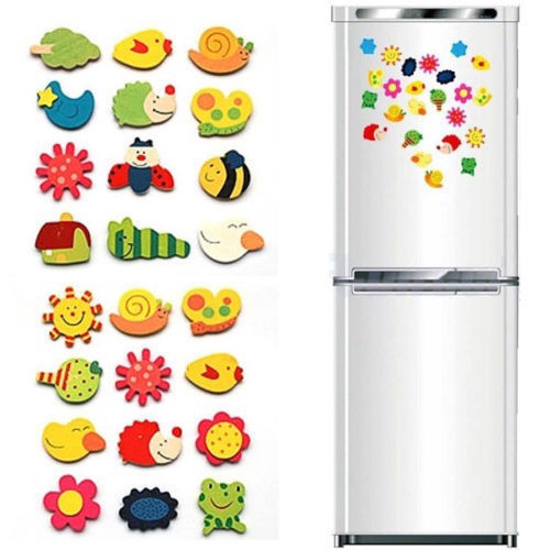 12 Pçs Conjunto De Imã De Geladeira Infantil De Madeira Desenhos Animados / Imã De Geladeira Ecológica / Brinquedos Educativos