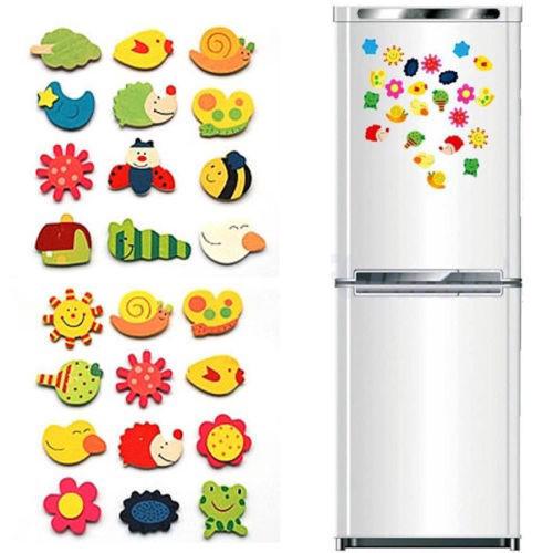 12 Pçs Conjunto De Imã De Geladeira Infantil De Madeira Desenhos Animados / Imã De Geladeira Ecológica / Brinquedos Educativos