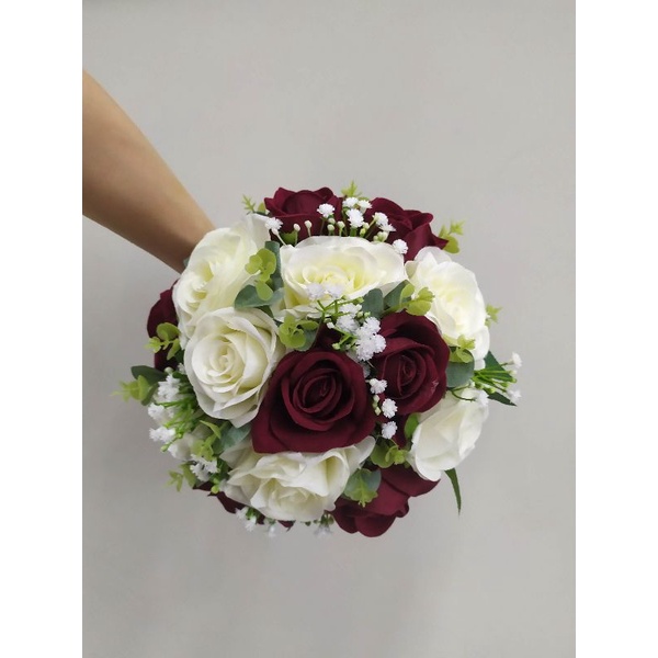 Buque de Noiva Marsala e Marfim feito de Flores Artificiais com 14 Rosas  para Casamento | Shopee Brasil