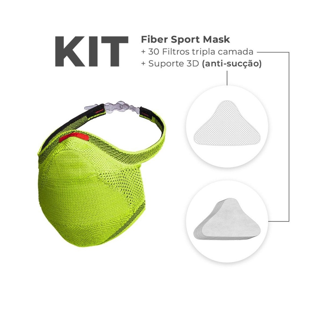 Kit Máscara Fiber Knit Sport + 30 Filtros Proteção + Suporte - Limão