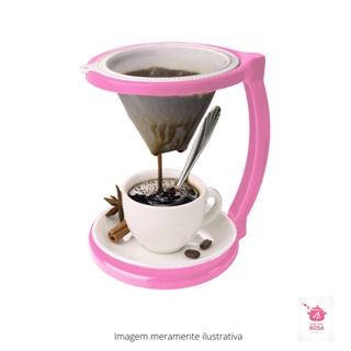Coador de Café conjunto na cor Rosa acompanha suporte e coador em Oferta na Shopee