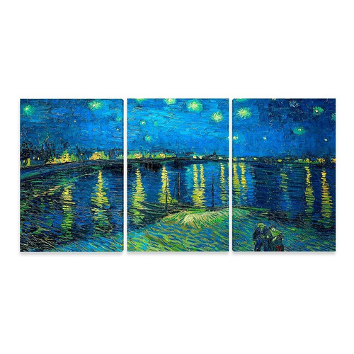 Quadro MDF Painel Decoração Quadros Van Gogh 120X60 Noite Estrelada Sobre O Ródano Arte