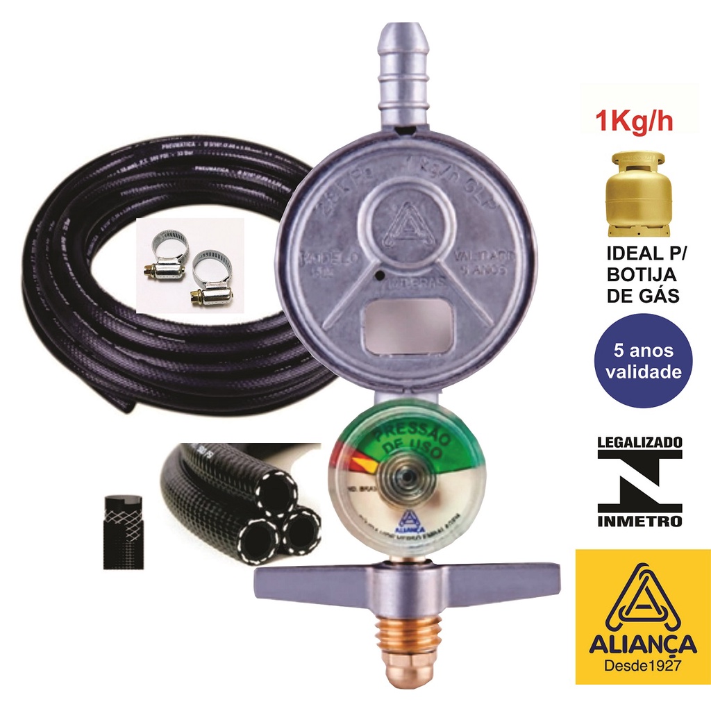 Kit 1,2m Mangueira Registro 505 visor Aliança Cozinha Fogão