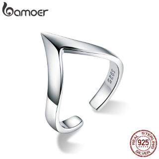 Bamoer Authentic 925 Sterling Silver Wave Geométrica Amor Ajustável Anéis De Dedo Para As Mulheres Engagement Jóias SCR470