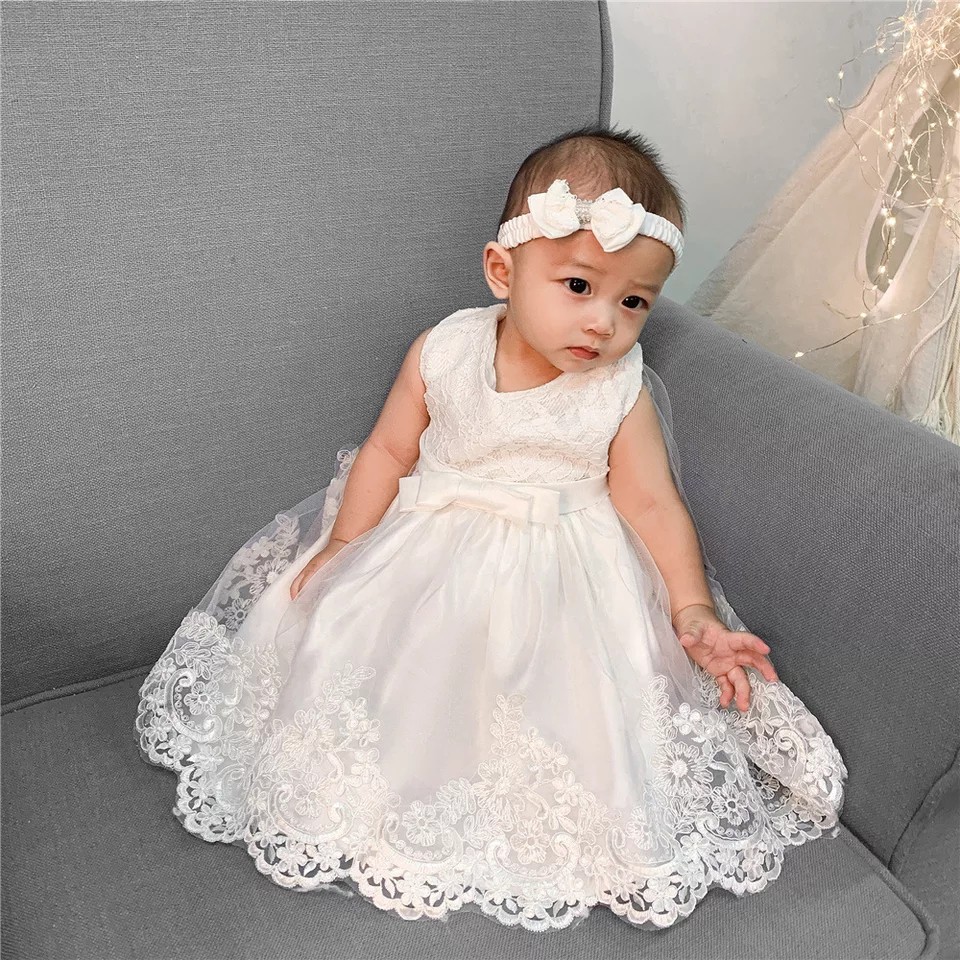 Vestido infantil menina bebê Princesa Festa Casamento batizado Renda Manga  Curta Branco Premium Luxo - Auhe Kids