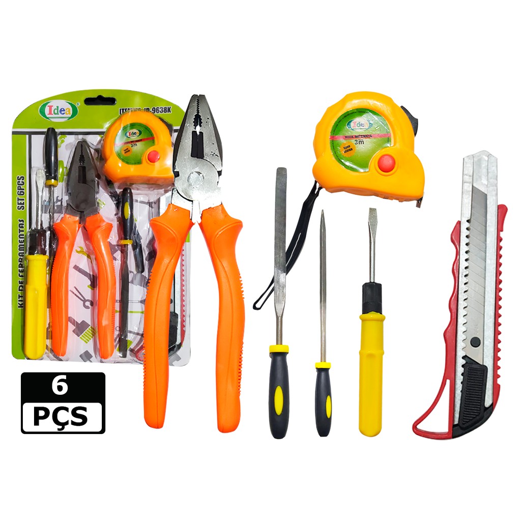 Kit Jogo De Ferramentas Uso Geral 6 Peças Uso Doméstico E Pequenos Reparos Alicate Trena Estilete - Home & Living