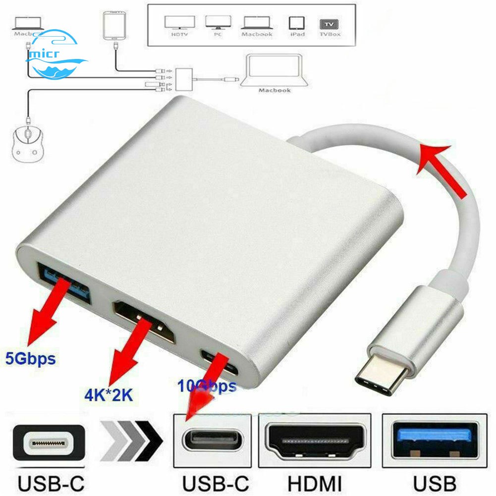 Cabo Adaptador Usb Tipo C Para Usb C 4k Hdmi 3 Em 1 Hub Para Pc Computador Portátil Shopee 0464