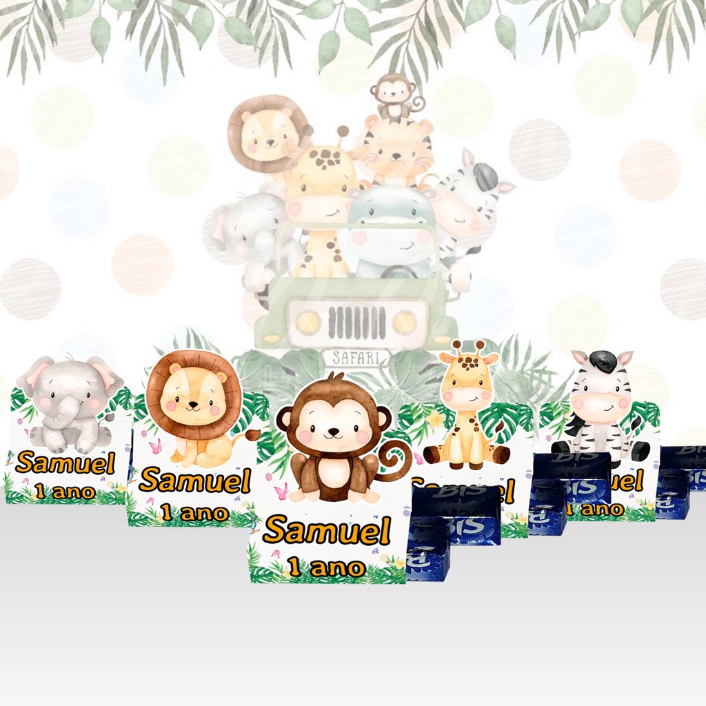 10 Caixinhas Porta Chocolate Duplo Safari Aquarela Lembrancinhas Aniversário Personalizadas com nome e idade