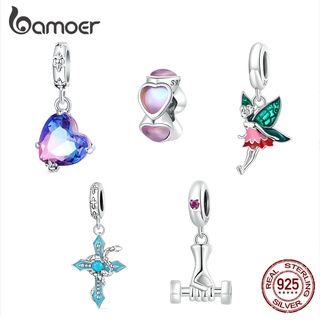 Bamoer Miçangas 925 Prata Coração Fitness Charme Para Mulheres Pulseira Colar Acessórios