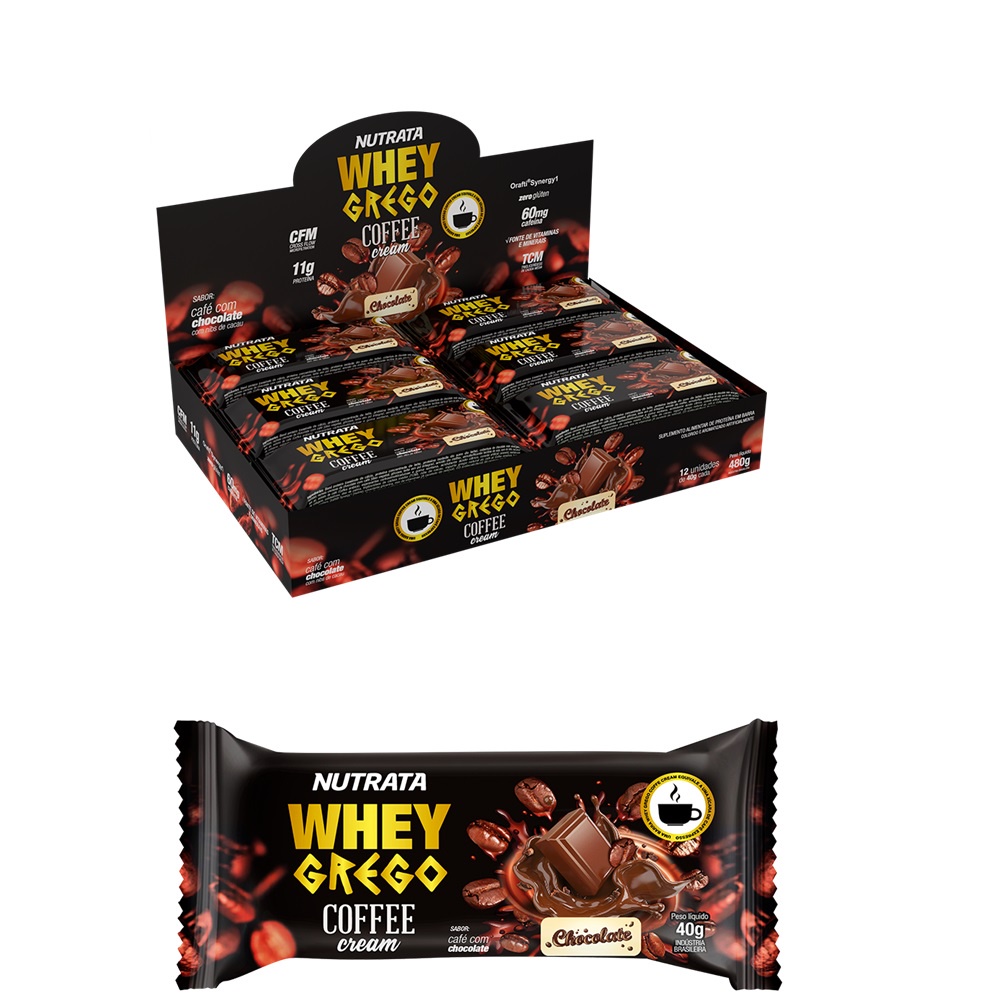 Whey Grego Bar Coffee Chocolate - Nutrata Caixa com 12 un.