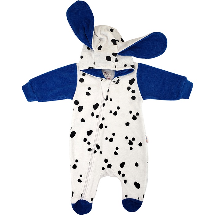 Macacão Bebê Capuz Estampado Orelhas Cachorro Fantasia Dálmata
