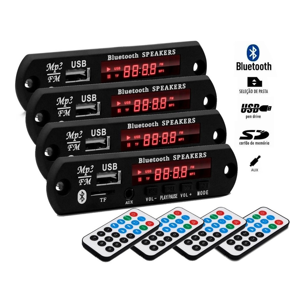 4 Placa P/ Amplificador Modulo Mp3 Bluetooth Usb Muda Pasta em Oferta na Shopee