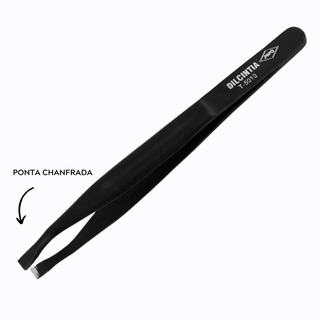 Pinça Sobrancelha Depilação Ponta Chanfrada Preta Profissional Aço Inox Dilcintia Beauty Ref. T-5010