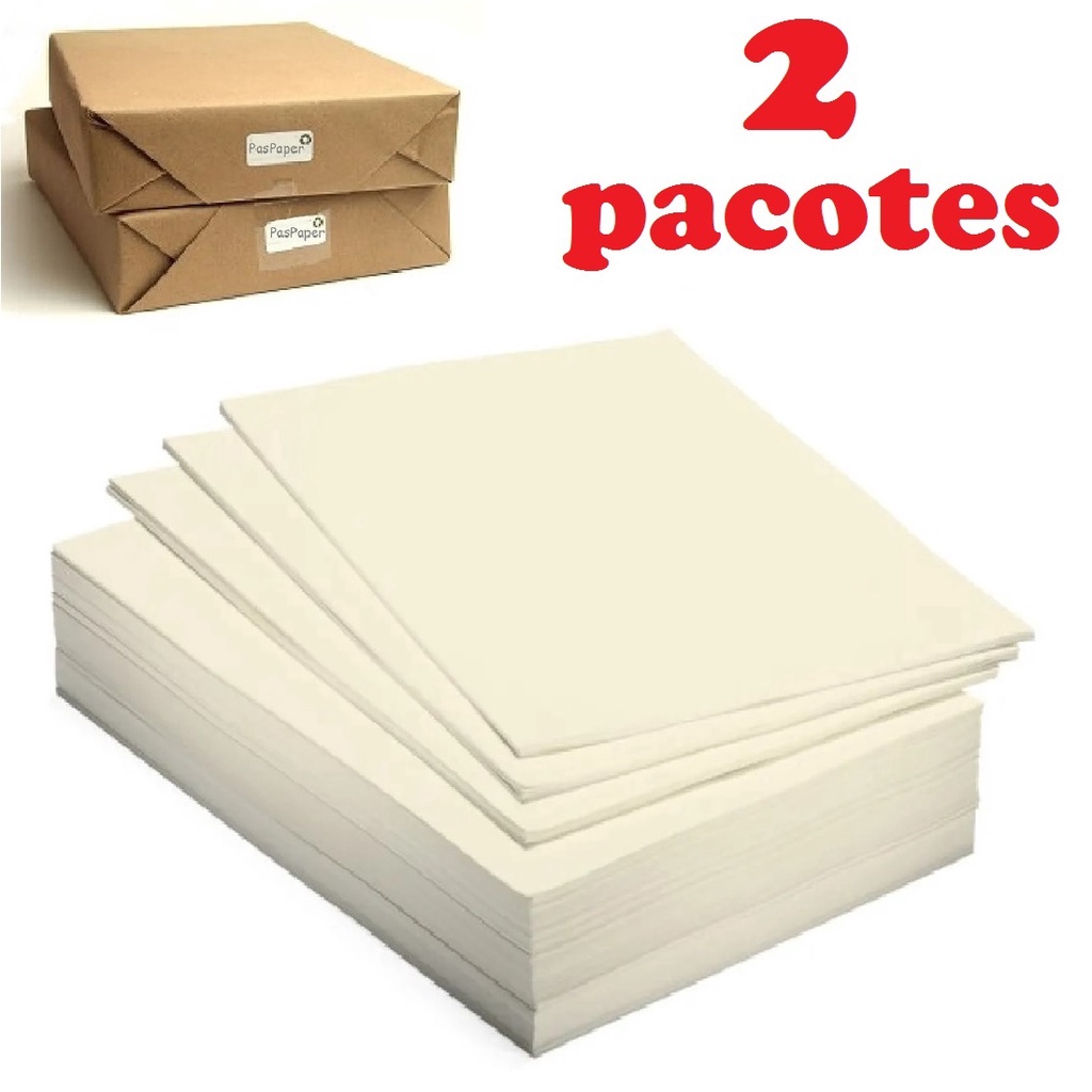 2 Pacotes 1000 folhas Papel Sulfite A4 Creme 70g 210mmx297mm Reciclado