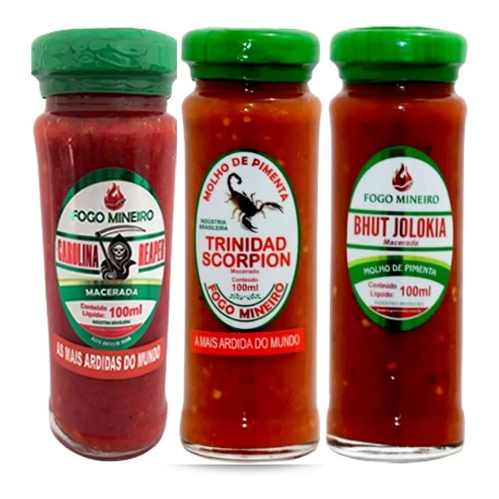 Kit Com 3 Pimenta Mais Fortes Mundo Carolina, Scorpion e Bhut