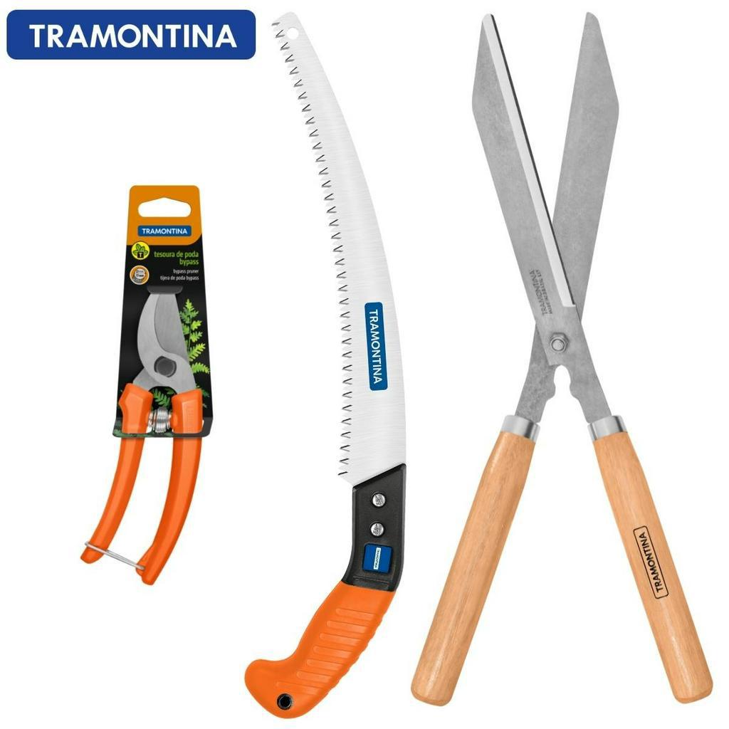 Kit 3 Peças Ferramentas Podar Galhos Tramontina (Tesoura De Poda, Serrote Fixo, Tesoura Cerca Viva)