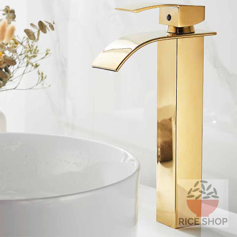 Torneira Cascata Para Banheiro Misturador Monocomando Qaulidade 04 Alta Dourado