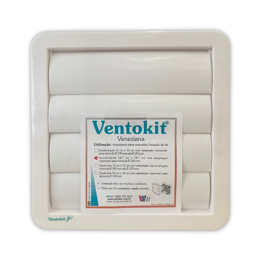 Grade De Ar Veneziana Auto Fechante Ventokit para Dutos 150mm WdB Westaflex Anti Retorno de cheiros