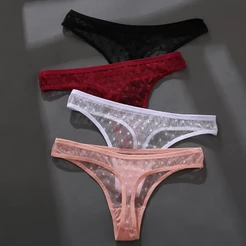 FINETOO Calcinha Fio Dental Feminino Sexy Transparente Cintura Baixa Vazada Novo Femme/Roupa Íntima/Lingerie