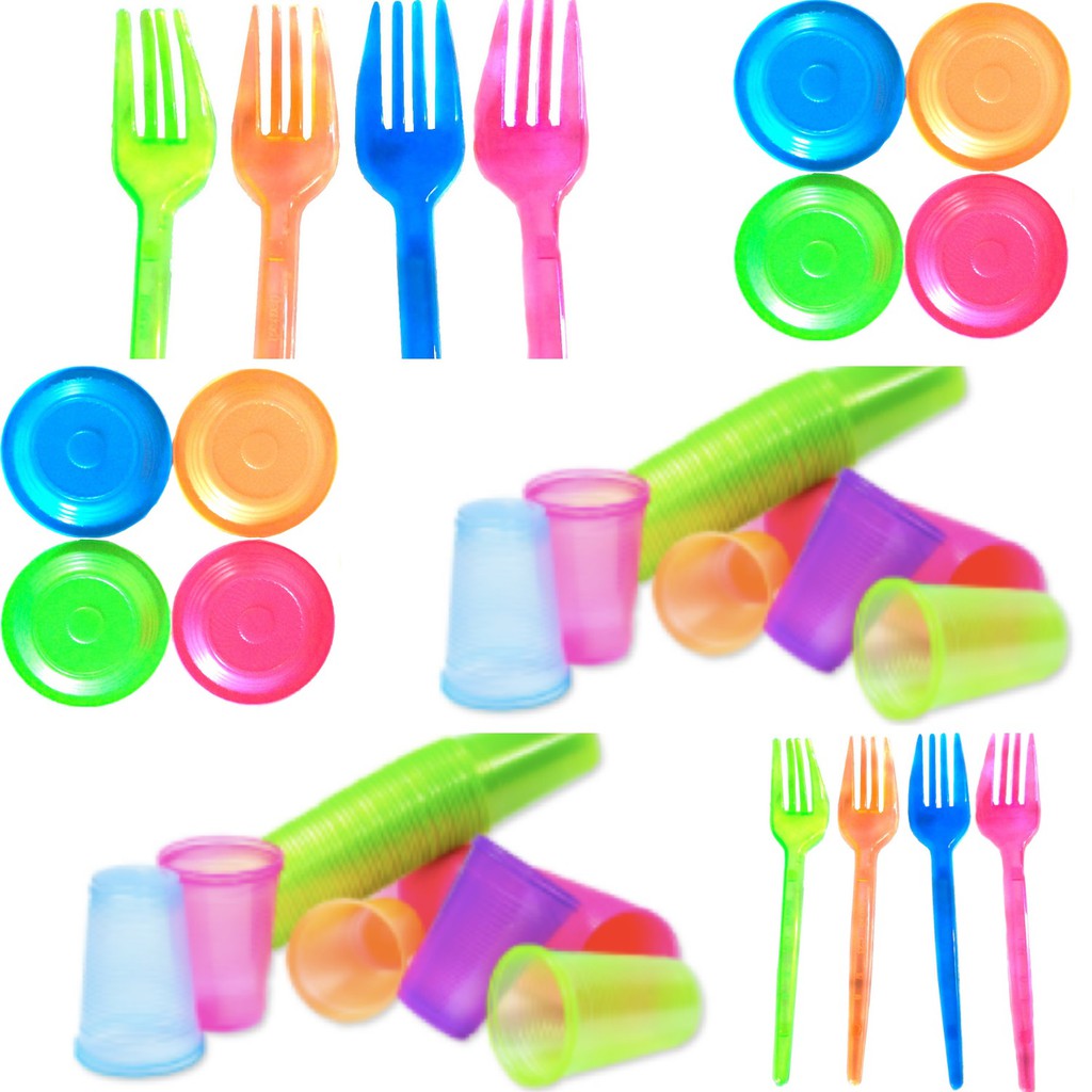 Kit Neon Coloridos Descartaveis 100 Copos 50 Pratinhos 50 Garfinhos. Brilha Na Luz Negra em Oferta na Shopee