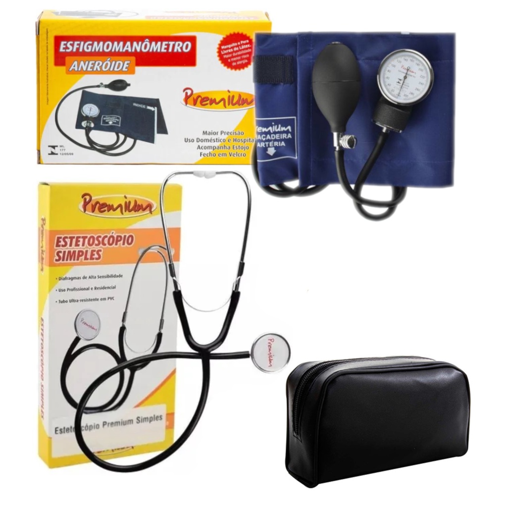 Kit Enfermagem Aparelho De Pressão Esfigmomanometro + Estetoscópio Simples Premium