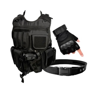 Colete Airsoft - Colete Tatico Preto + Luva + Cinto NA - Escolta Segurança Kit