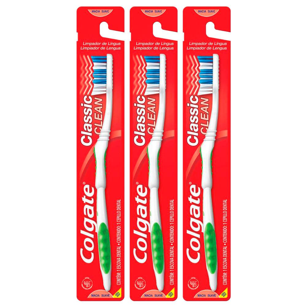Kit 3 Escova De Dentes Colgate Classic Clean Suave