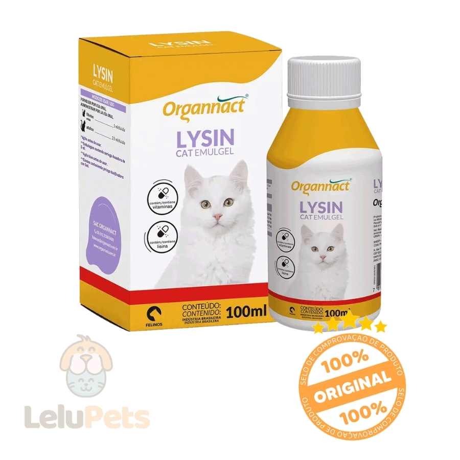 Lysin Cat Emulgel Gatos 100ml Organnact Lisina Vitaminas A C E Suplemento Felino