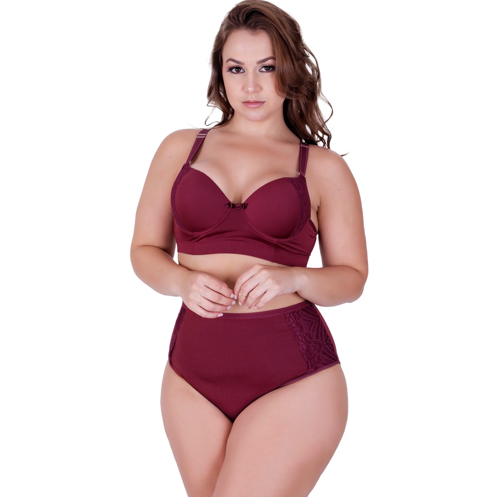 Conjunto Plus Size Sutiã Reforçado Bojão e Calcinha Cós Alto Dani