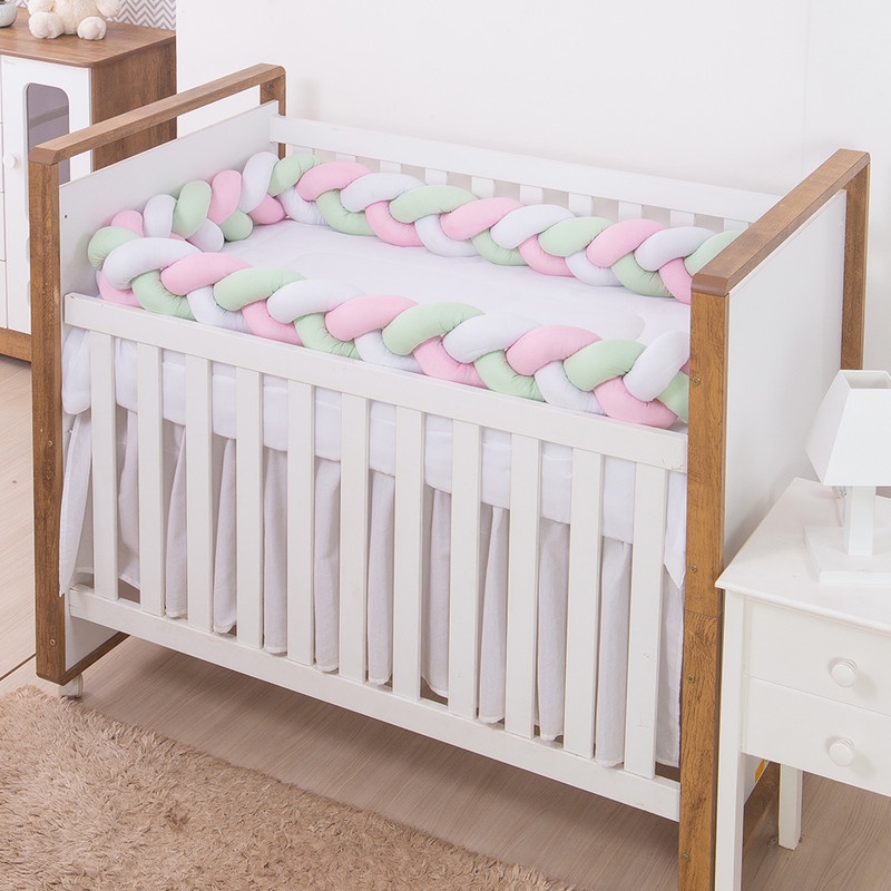 Protetor para Berço Trança 04 Metros Encanto Rosa, Verde e Branco