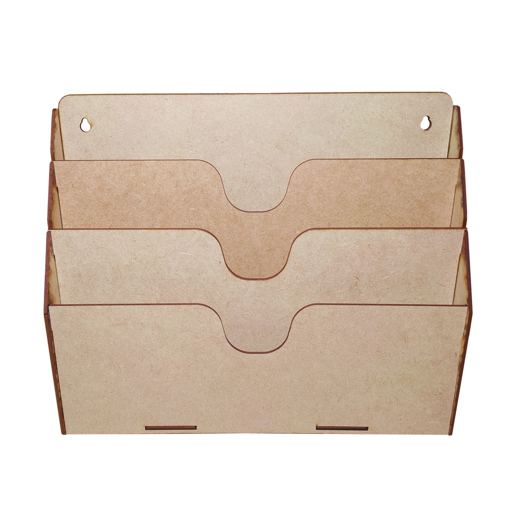 Porta Prontuário Documentos A4/ organizador Horizontal para folhas sulfite A4 Com 3 Baias Em Mdf Cru