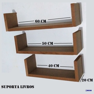Kit Nicho Prateleira Tipo U 60/50/40 x 20 Mdf Cru 15mm Decoração Livros Sala Quarto Cozinha Para Pintar Decorar
