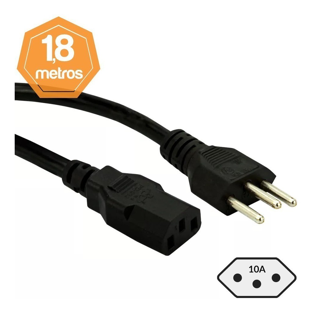 Cabo Força Novo Padrão Fonte Atx 1200W 3x0,75mm Inmetro 1.8m
