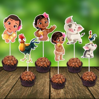 50 Tags Toppers P/ Docinho Moana para festa, brigadeiro beijinho em Oferta na Shopee