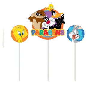 Kit Topo de Bolo Looney Tunes - 1 Unidade - Cromus - Rizzo em Oferta na Shopee