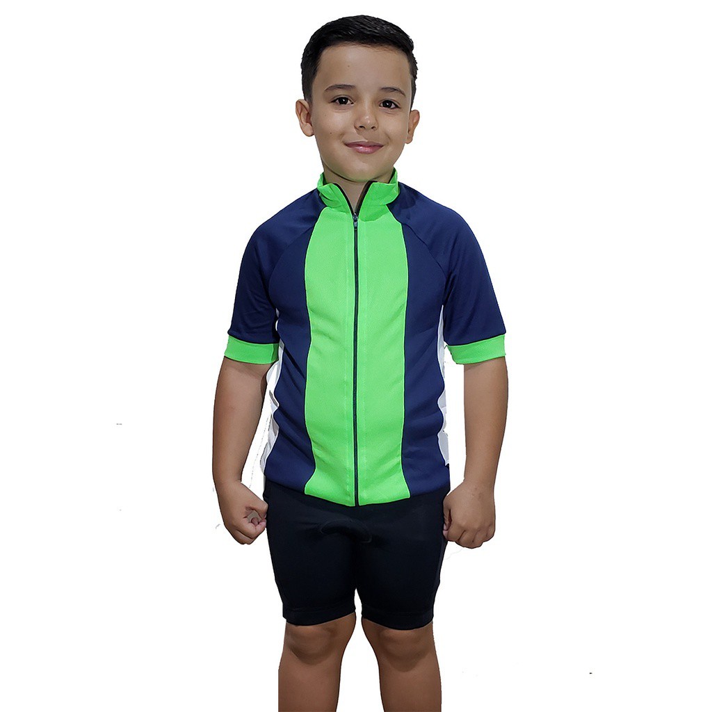 Camiseta Kids Infantil DA Modas Roupa de Ciclismo Bike Ciclista Bolso na Costa